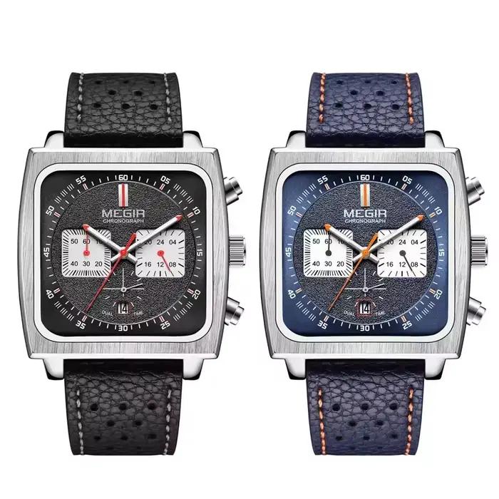 MEGIR 2182 luxe mode sport chronographe multi-fonctionnel militaire en cuir Date montres pour hommes