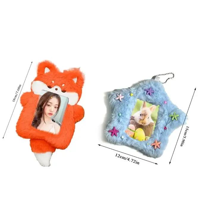 Étui pour carte photo en peluche, mignon, sac de dessin animé, porte-clés renard, étui pour carte ph