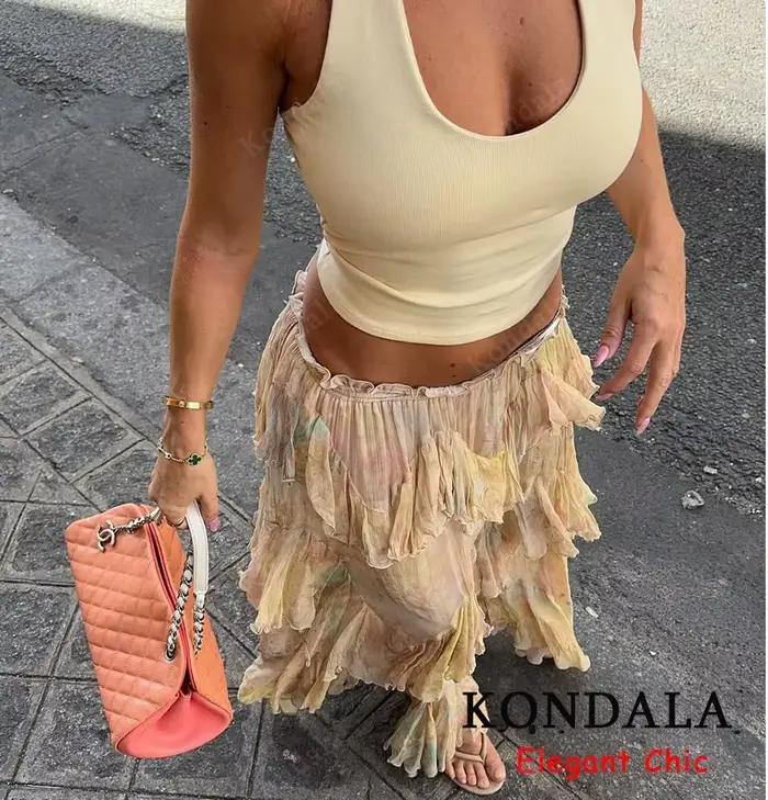 KONDALA femmes élégant Hippie jupe dégradé imprimé à plusieurs niveaux à volants jupes longues 2025