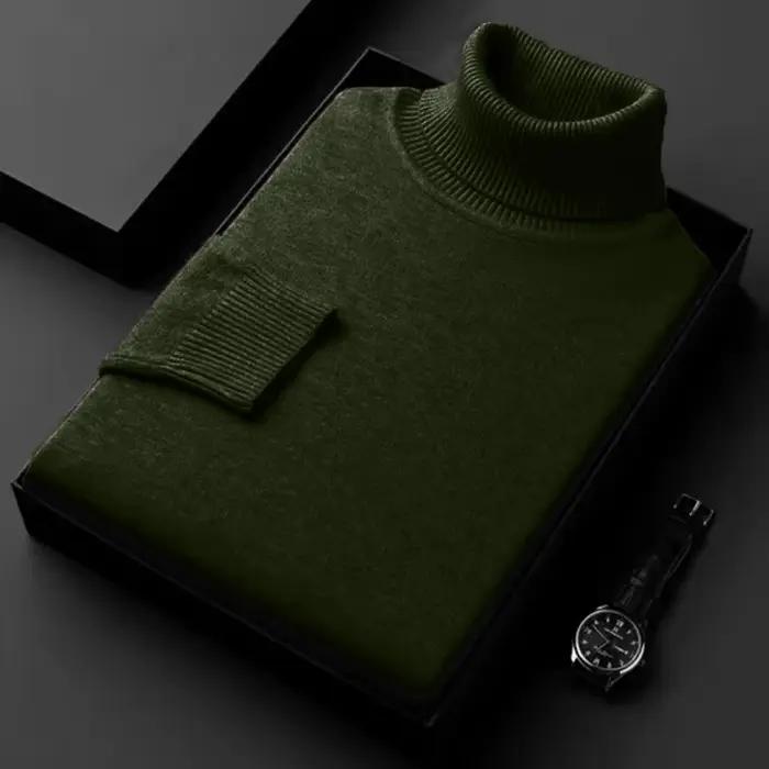 Pull tricoté à manches longues pour hommes, couleur unie, manteaux à col roulé, coupe cintrée, vêtem