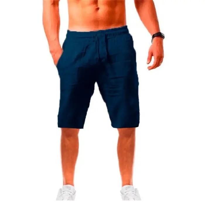 Nouveaux hommes coton lin Shorts pantalon mâle été respirant couleur unie lin pantalon Fitness Stree