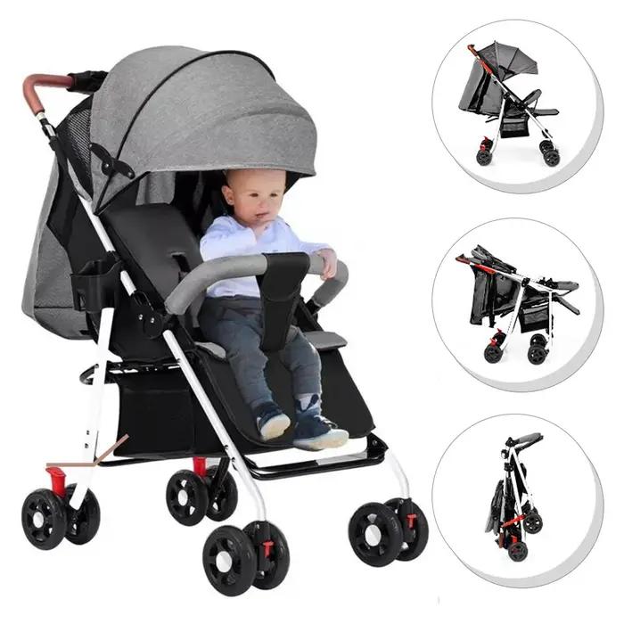 Poussette bébé robuste avec cadre en acier, siège inclinable à plat, panier de rangement extra large