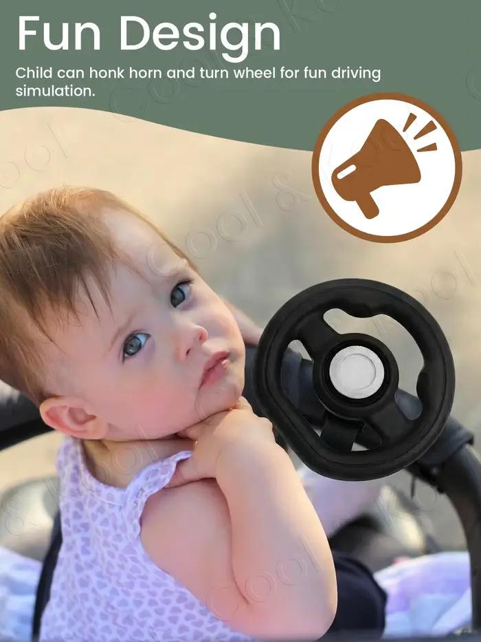 Volant de poussette avec klaxon amusant et rotation à 360 degrés pour calmer les enfants agités conception à fixation facile pour sorties quotidiennes et occasions spéciales