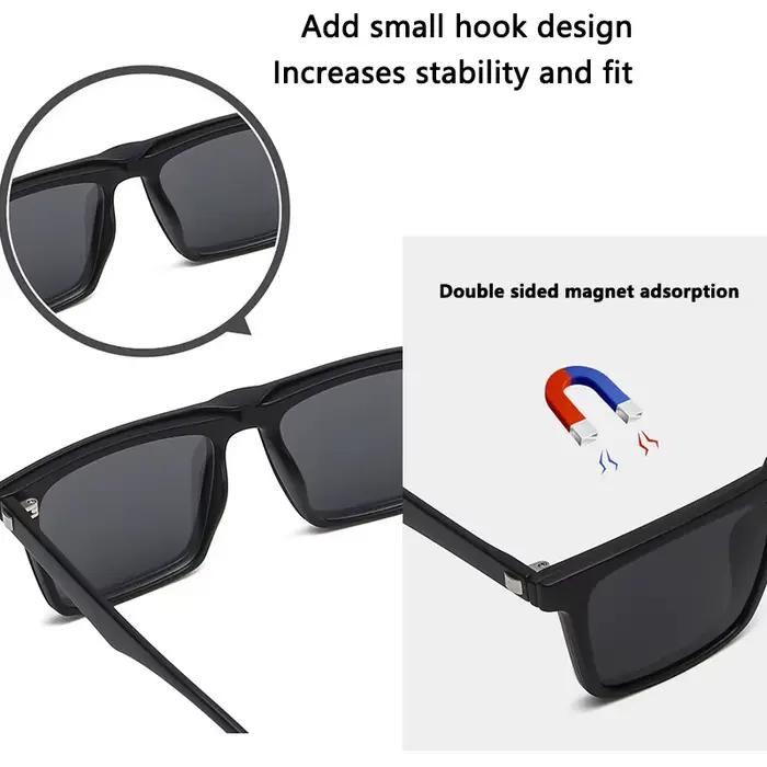 Lunettes de soleil polarisées carrées pour hommes avec clip magnétique 5 Lenes, monture TR90 grise,