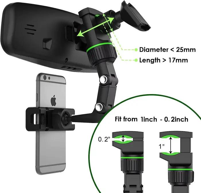 Support de téléphone pour rétroviseur de voiture rotatif 360° rétractable pour une conduite sûre et connectée tous les jours trajets de travail randonnées en famille cadeau formidable
