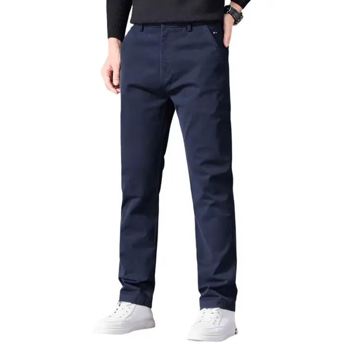 Pantalon en coton pour homme, coupe droite classique, élastique, couleur unie, décontracté, pour aff
