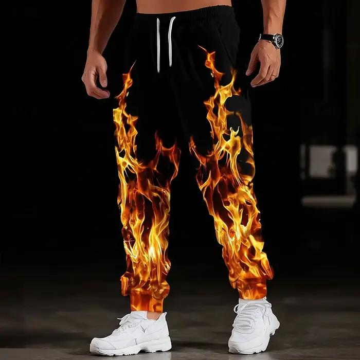 Illusion d'optique foudre flamme hommes poches latérales cordon élastique pantalons de survêtement J