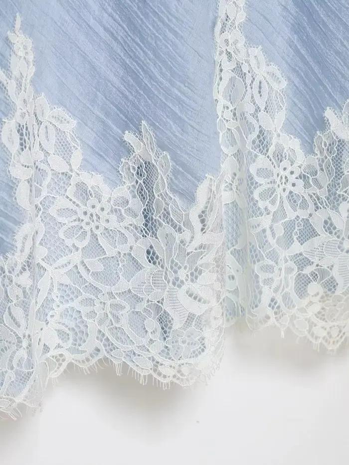 KONDALA Ensemble Jupe Chic et Sexy pour Femme, Haut Caraco en Dentelle et Jupe Longue Droite, Tendan