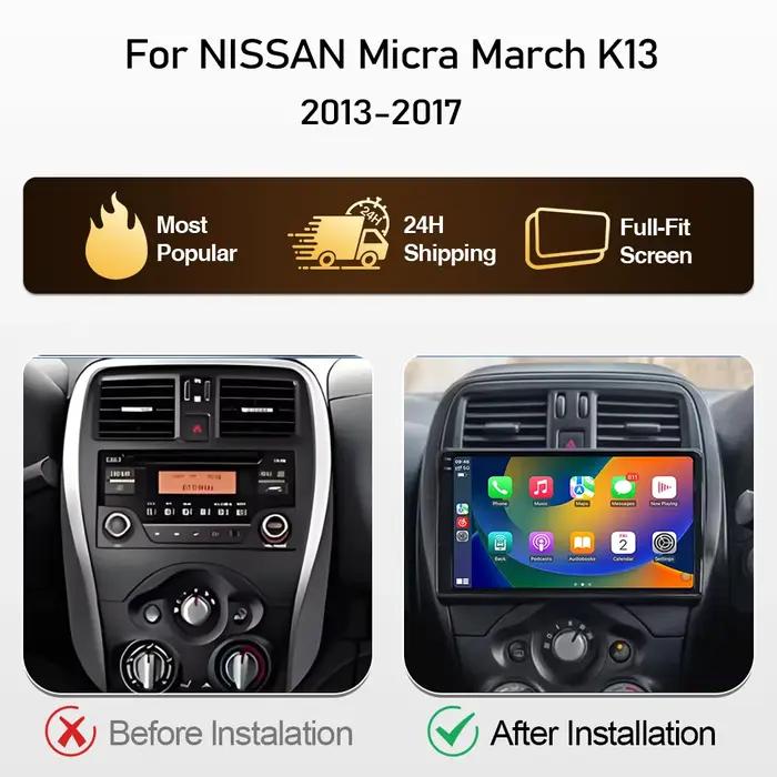 Autoradio Android 16 9 pouces pour NISSAN Micra K13 March K13 2013-2017 Carplay Écran Auto Sans 2din