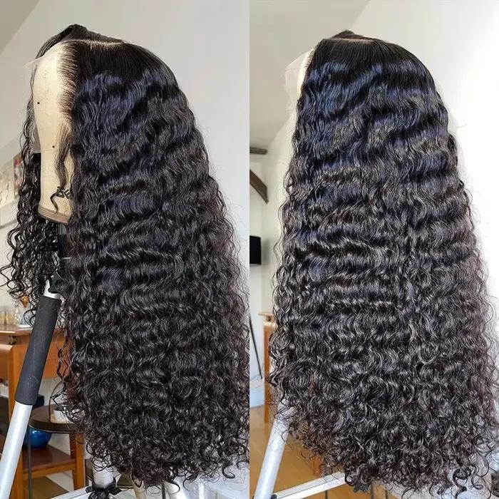 30 32 pouces vague profonde 13x4 13x6 HD Transparent dentelle frontale perruque cheveux humains eau
