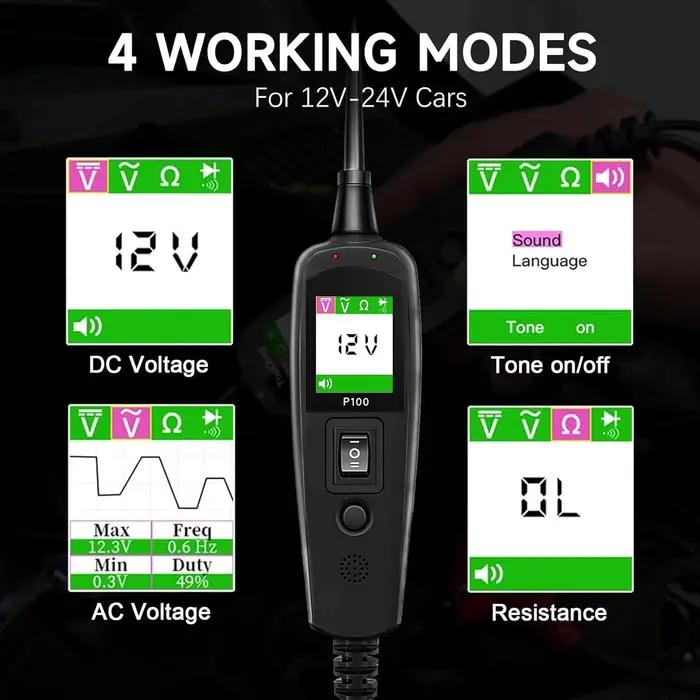 JDiag P100 – testeur de Circuit automobile, détecteur de tension de voiture, Kit de sonde de système