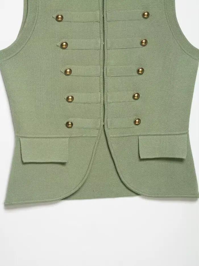 Débardeurs en tricot pour femmes, camisoles, été 2026, col rond, boutons, couleur unie, sans manches