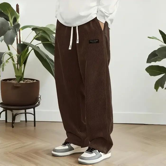 Nouveauté 2026 Pantalon décontracté en velours côtelé pour homme, coupe ample et droite, style stree
