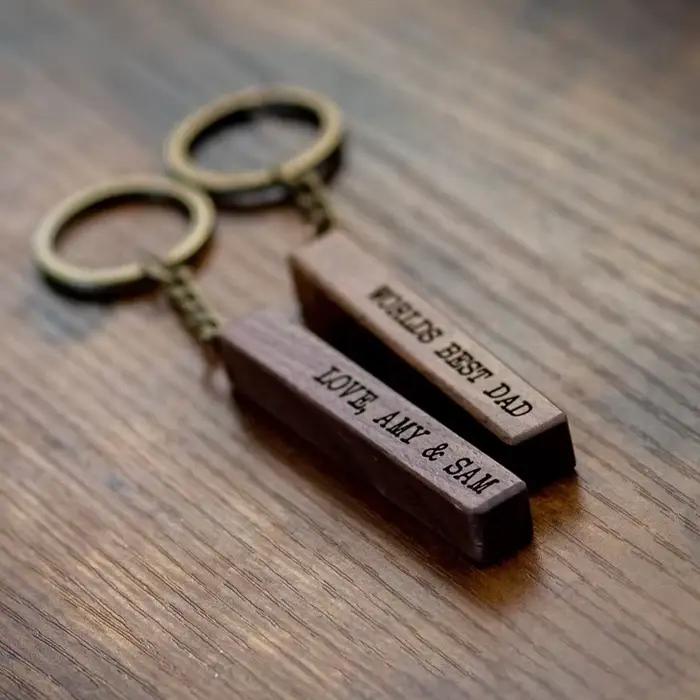 Porte-clés en noyer vierge en bois, 5 pièces, avec bracelet en cuir, porte-clés en bois inachevé pou