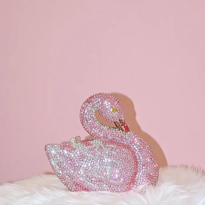 Cygne femmes pierres soirée pochettes mariées animaux strass sacs à main et sacs à main de luxe conc