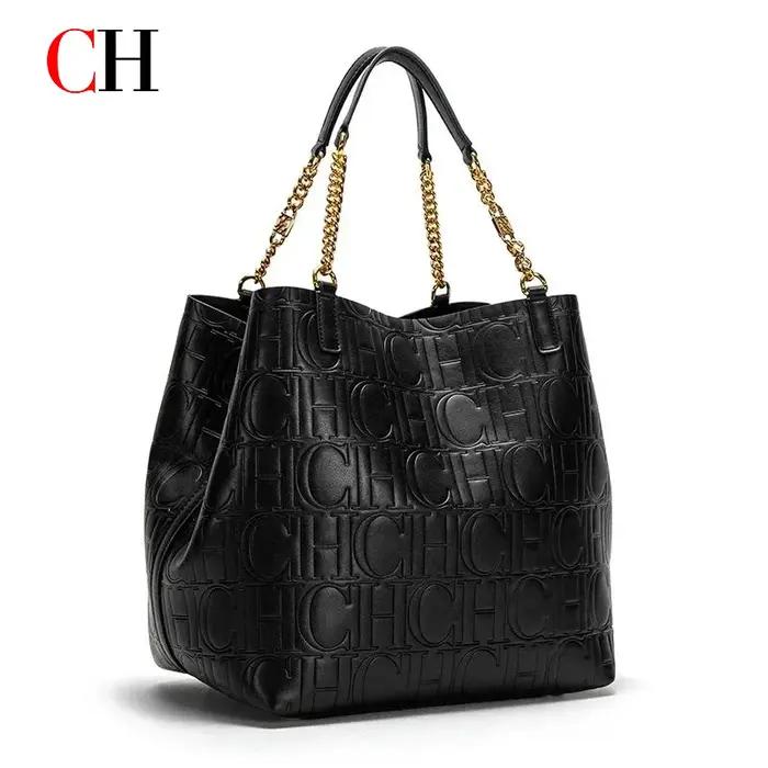Sac fourre-tout CH pour femmes, sac à main de luxe de créateur, sac à bandoulière en cuir gaufré ten