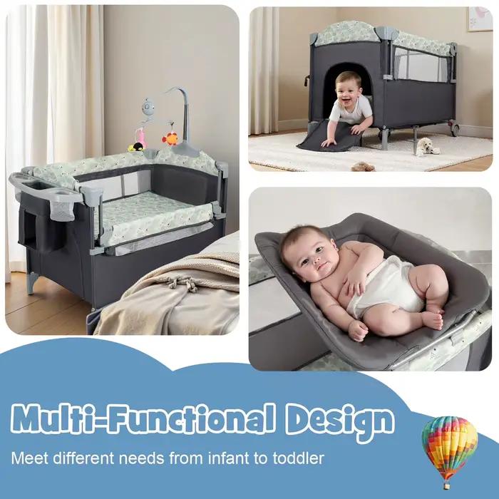 Pack n Play, parc pour bébé avec table à langer, roues verrouillables, boîte à musique, parc pliable