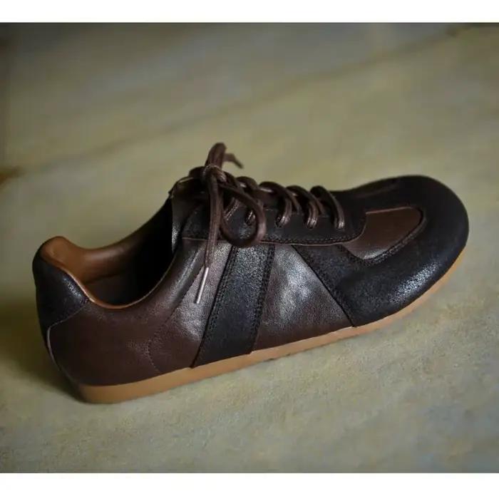 Baskets en cuir véritable pour femmes, en daim naturel, à talon compensé bas, bout rond, à lacets, d