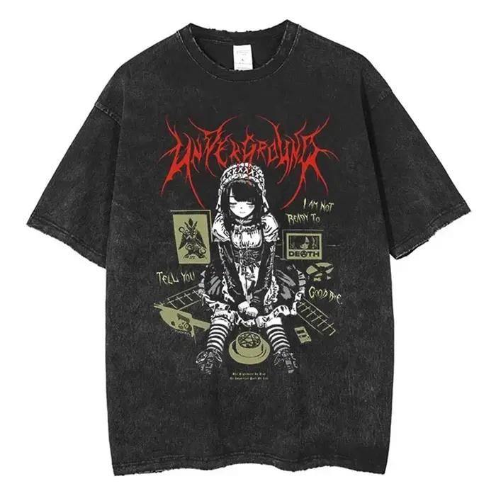 Anime hommes t-shirts gothique imprimé T-Shirt Hip Hop Streetwear Punk été Vintage lavé surdimension