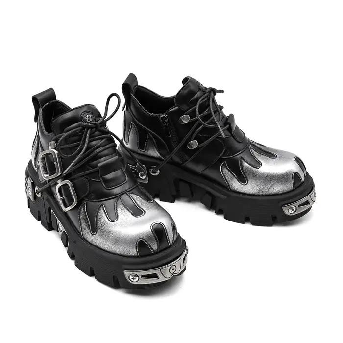 Chaussures de Couple Rock Vintage pour hommes et femmes, bottes rétro en cuir Punk foncé, Design de