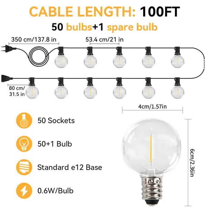 Guirlande lumineuse féerique LED 30M, pour fête d'anniversaire en plein air, G40, Patio, jardin, cha