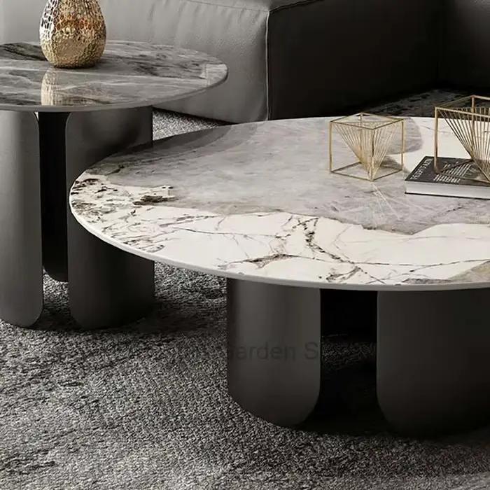 Tables basses minimalistes modernes effet marbre rond Table d'appoint en métal blanc Simple luxe Mes