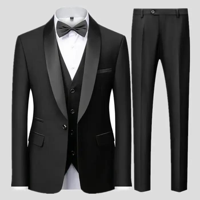 Ensemble trois pièces pour hommes, noir, fête de mariage, grande taille, Blazer, manteau, pantalon e