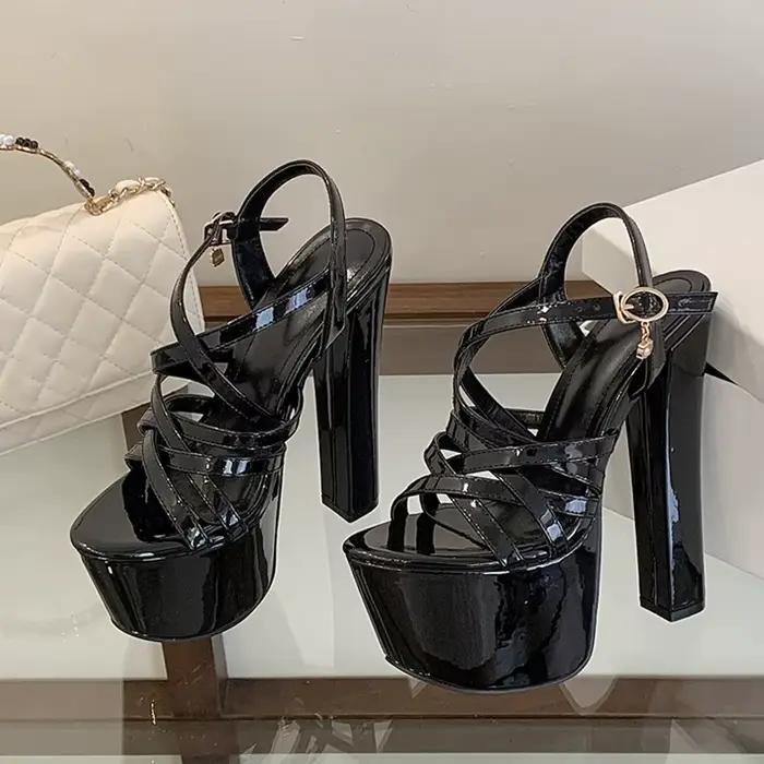 Liyke Style de piste 16CM épais talons hauts plate-forme sandales Sexy bande étroite bride à la chev