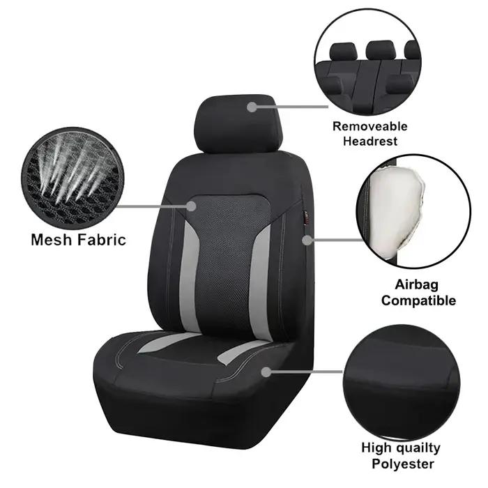 AUTOKING housses de siège universelles en maille grise pour voiture avec 3 fermeture éclair siège ar