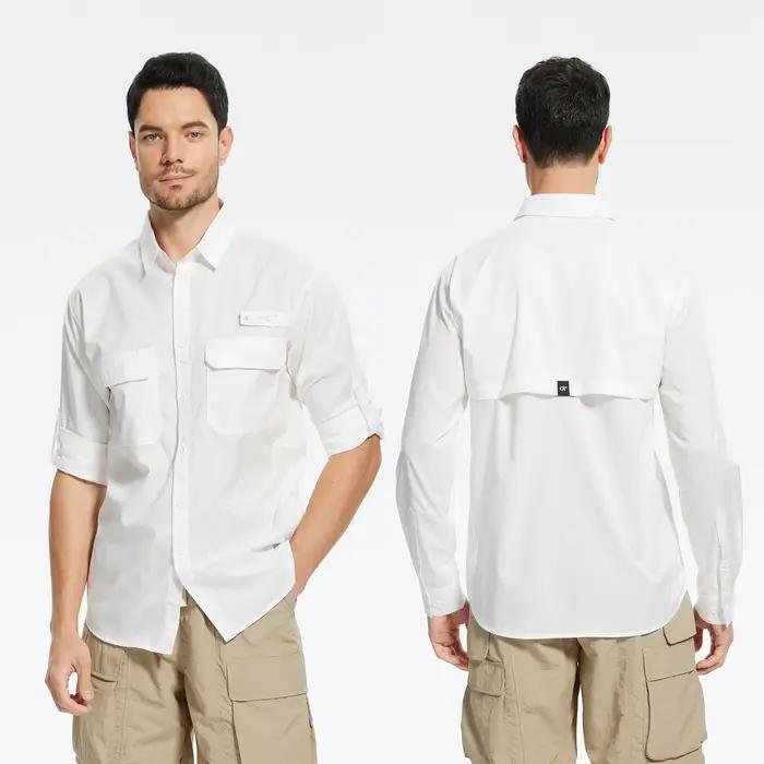 Chemises de pêche pour hommes UPF 50+ à manches longues/courtes, chemise décontractée à boutons avec