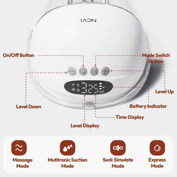 Tire-lait électrique NCVI, tire-lait mains libres avec 4 modes et 9 niveaux, faible bruit, embouts d