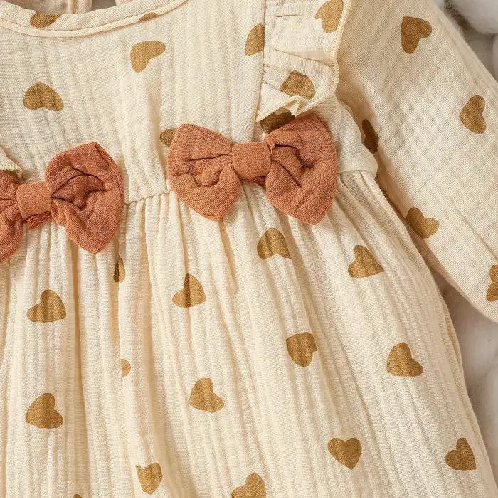 Combinaison à manches longues avec nœud papillon pour bébé fille, combinaison décontractée, amour im