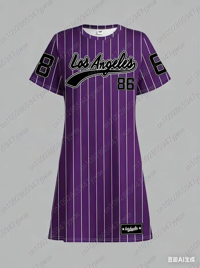 Robe T-shirt ample décontractée pour femme été 2026 NO.86 LOS ANGELES Imprimé Col rond Manches court