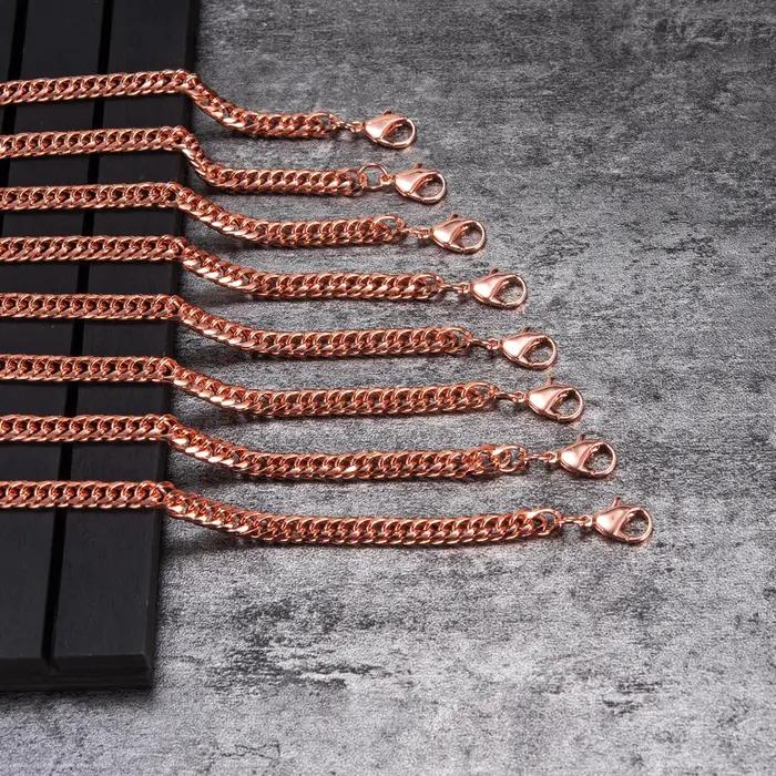 Bracelets en cuivre pur pour hommes et femmes, lien de chaîne cubaine réglable, fermoir à homard, 6m