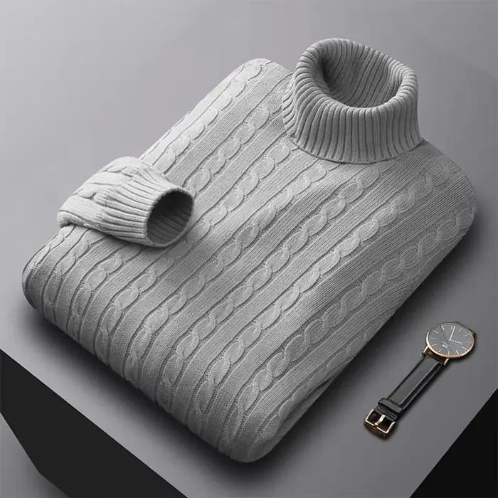 Pull Jacquard à col roulé pour hommes, pull décontracté, haute élasticité, vêtements de survêtement