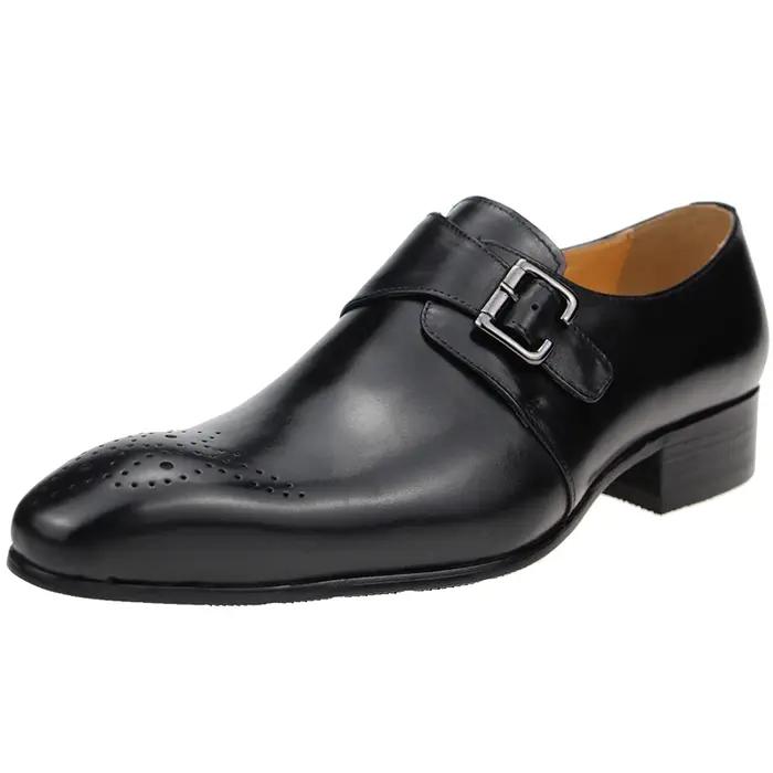 Chaussures en cuir à boucle latérale pour hommes, chaussures formelles à bout pointu, sculpture de t