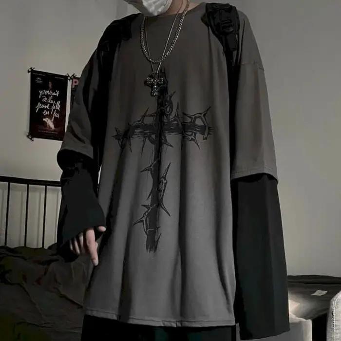 Hommes t-shirts automne hommes vêtements anime décontracté à manches longues surdimensionné Y2K T-Sh