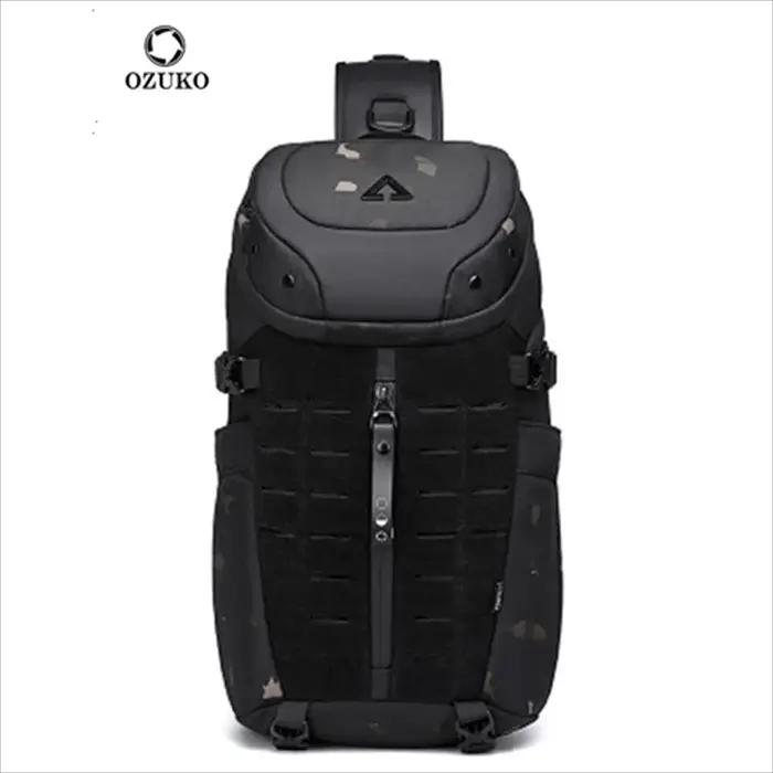 Ozuko-Sac à bandoulière étanche pour homme, sac de poitrine, sac à bandoulière antivol, USB, message