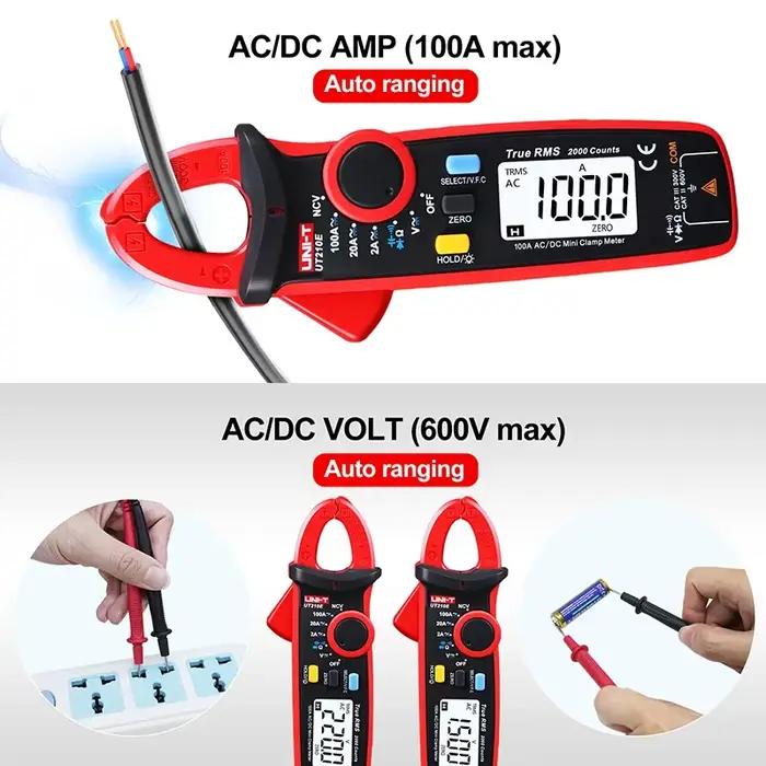 T UT210E Mini pince multimètre de courant numérique AC DC voltmètre de tension 100A ampèremètre
