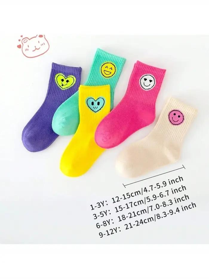 5 paires de nouvelles chaussettes pour enfants quatre saisons avec expressions de visages souriants