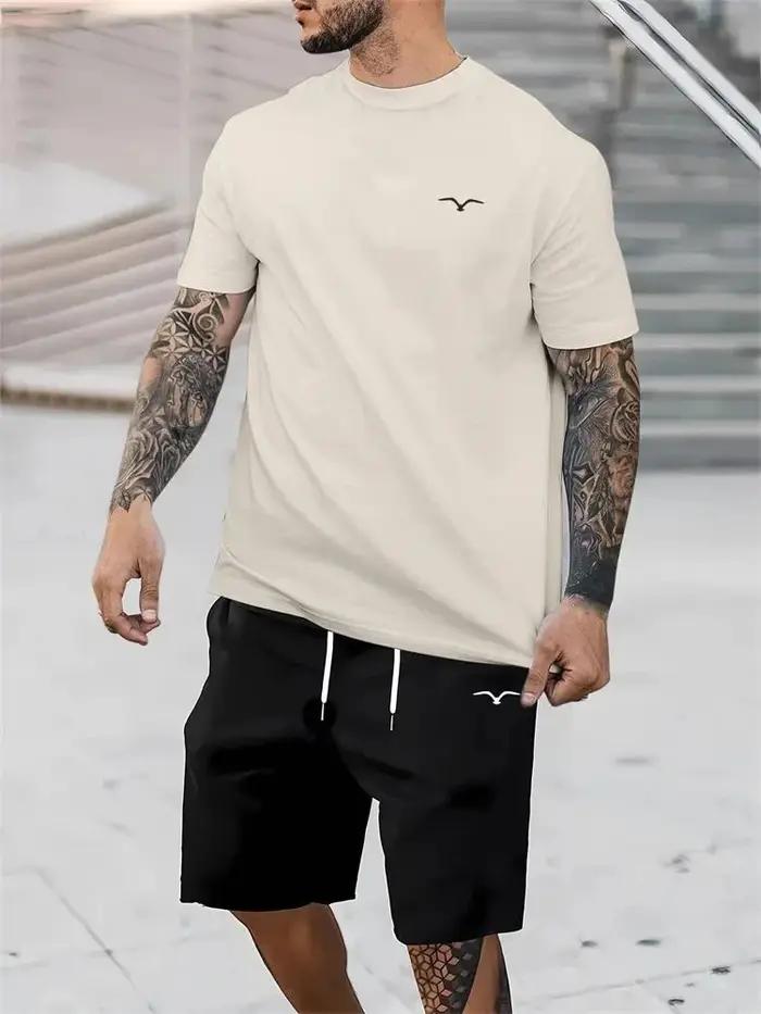 T-shirt à manches courtes et col rond pour homme, short à cordon de serrage, respirant, à séchage ra