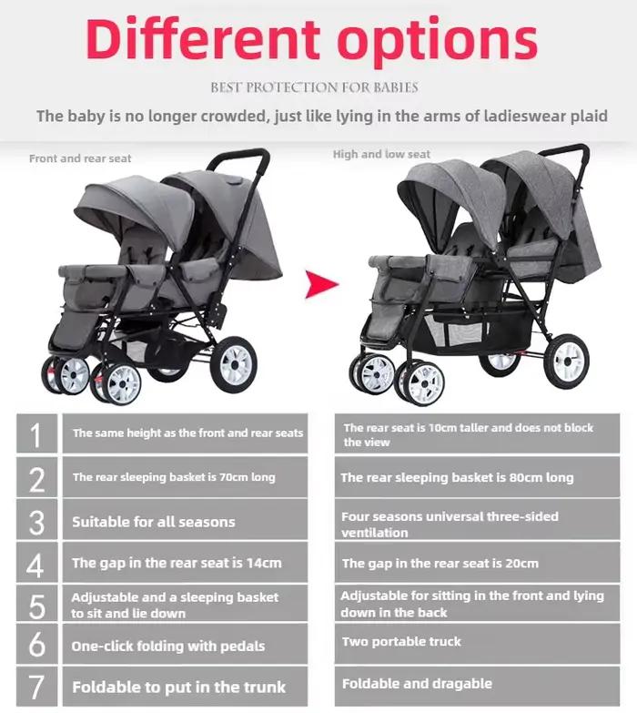 STOCK ue poussettes jumeaux Double enfants deux sièges poussettes chariot pliable vente en gros bébé