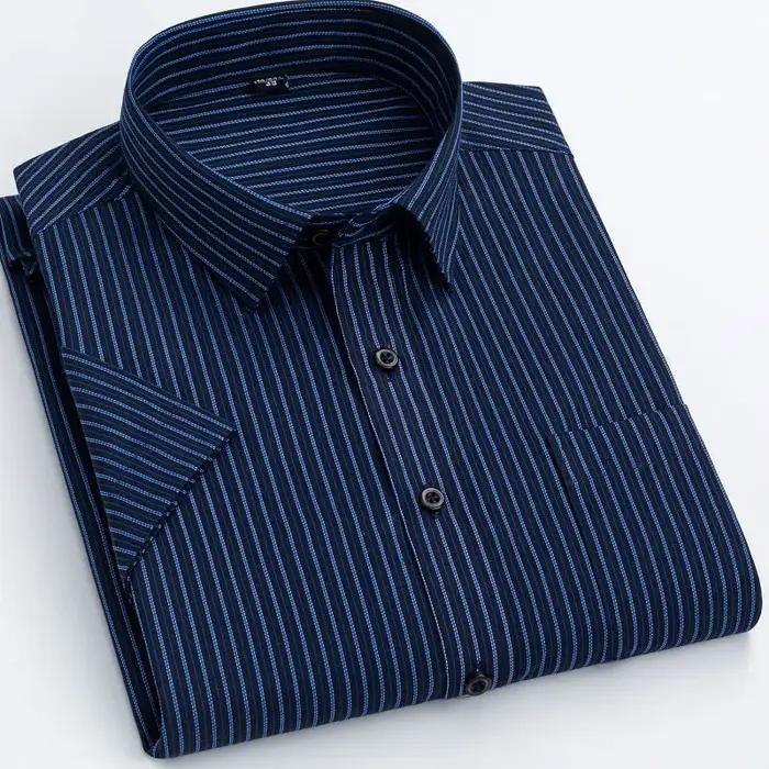 Chemise d'été à manches courtes pour hommes, mince, sociale, professionnelle, formelle, rayée, décon