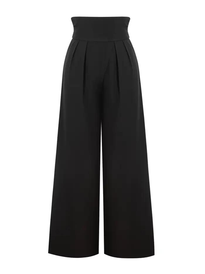 Nouveau pantalon noir pour femme, printemps-été, décontracté, taille haute, coupe large, style taill