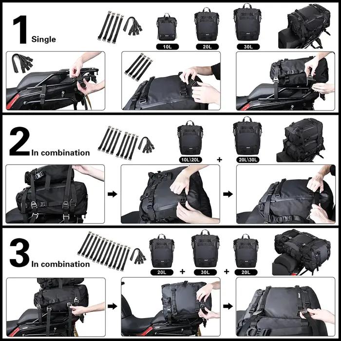 Rhinowalk sac de siège arrière de moto 10L 20L 30L sac de bagages étanche Motocross multi-fonction p