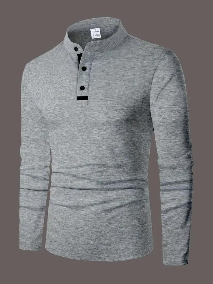Un polo élégant à col rond pour hommes, uni épissé, adapté à porter à la maison en été, automne et h