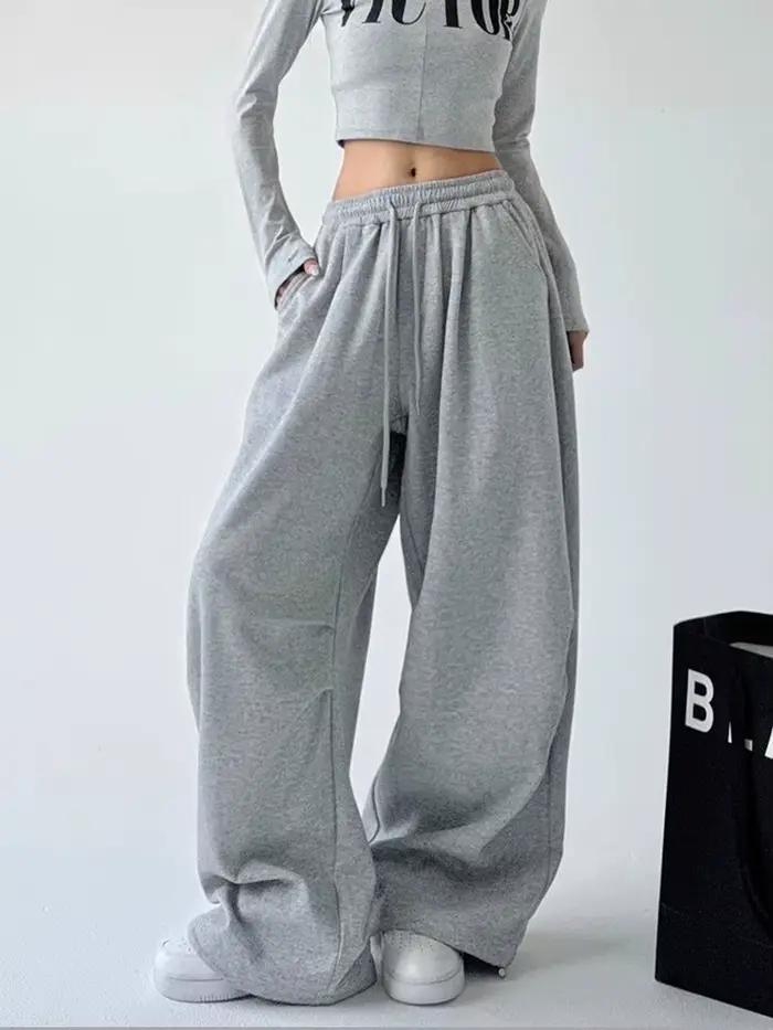 Y2K Harajuku pantalon de survêtement à jambes larges femmes Streetwear Baggy surdimensionné gris pan