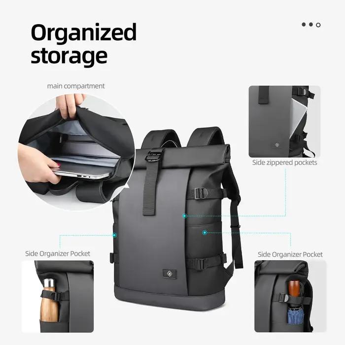 HK sac à dos étanche à roulettes pour hommes grande capacité extensible 17 pouces pochette d'ordinat