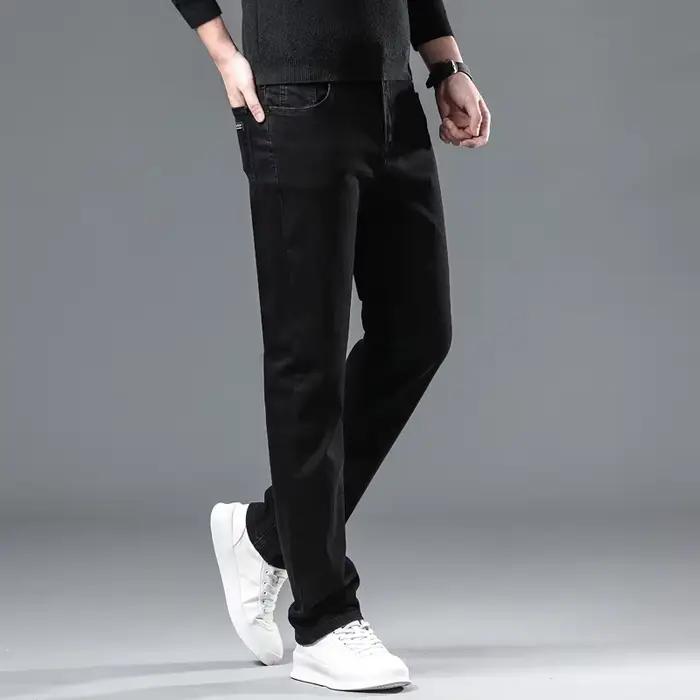 WTHINLEE hiver hommes noir droit Stretch Denim épais velours pantalon chaud jean décontracté polaire