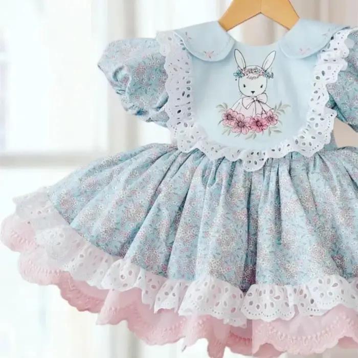 Bébé fille été rose lapin broderie turc Vintage Lolita princesse robe de bal robe pour anniversaire